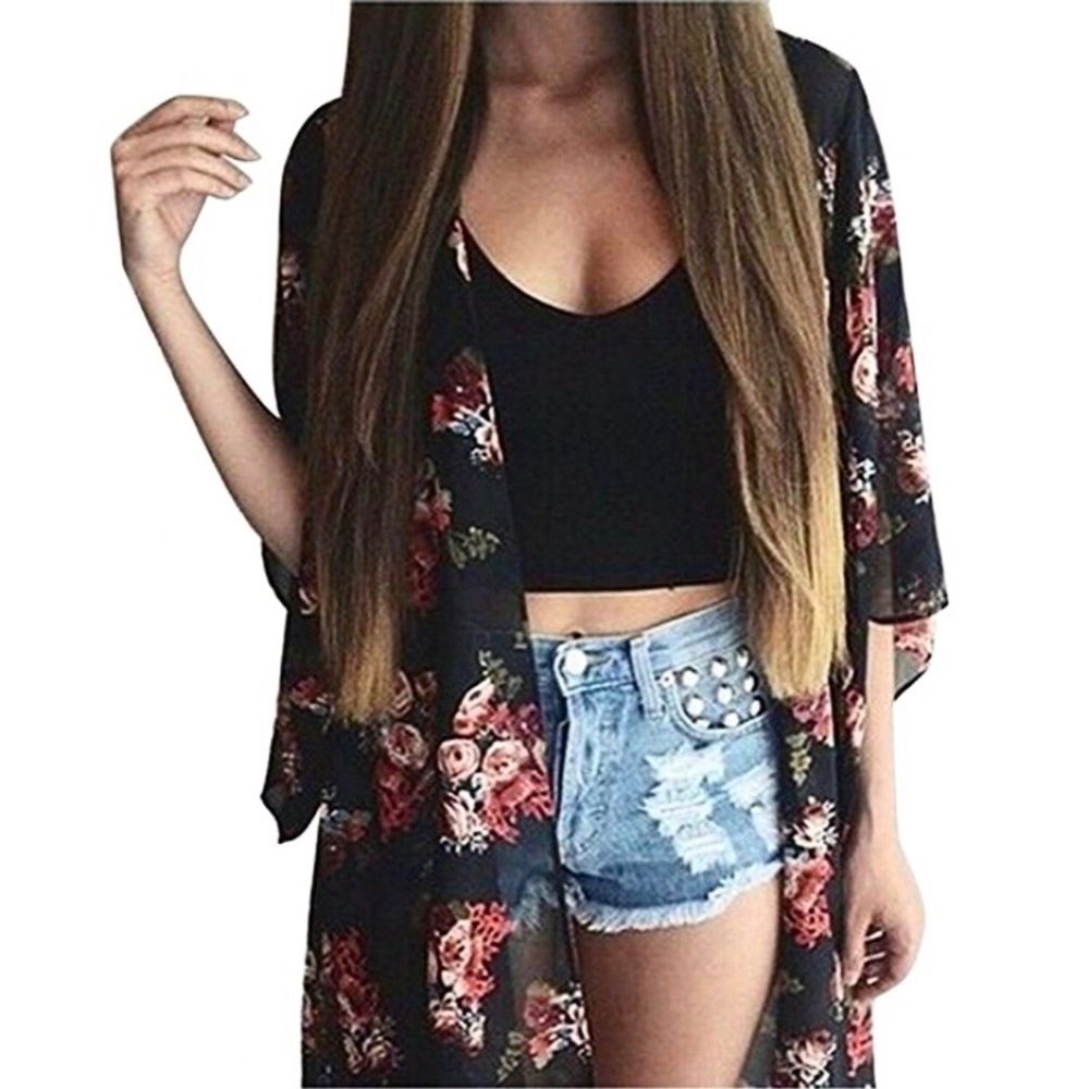Sheer Black Floral Kimono🌹